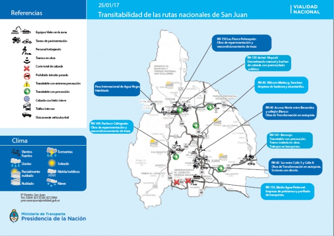 Mapa de transitabilidad de San Juan 25/01/2017